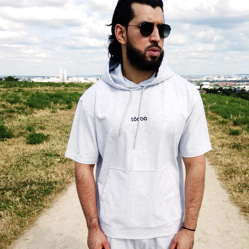 Hoodie manches courtes gris tōoba