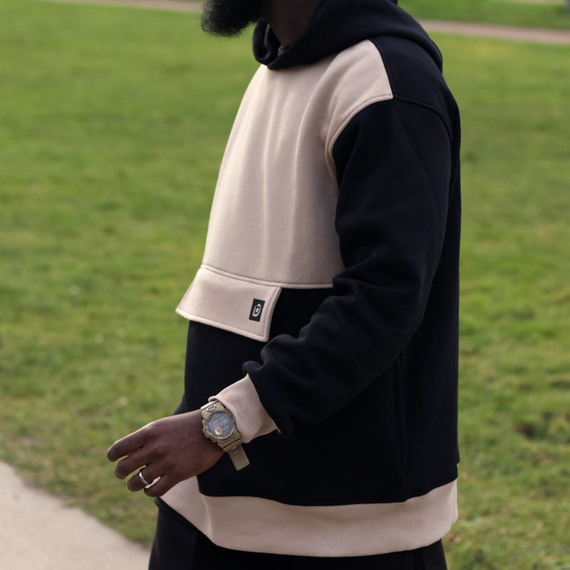 Sweatshirt à capuche oversize - hoodie rōoted beige et noir