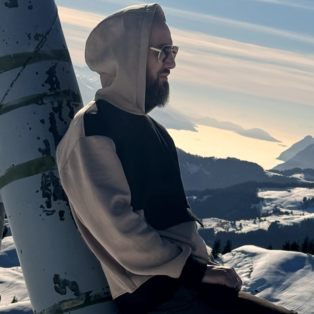 Sweatshirt à capuche oversize - hoodie rōoted noir et beige