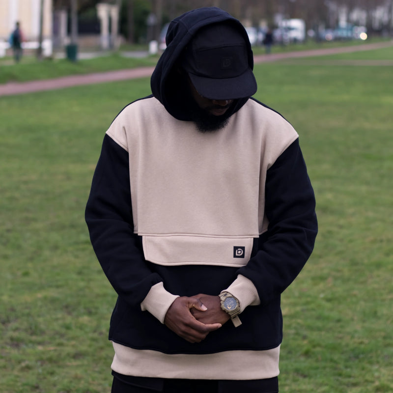 Sweatshirt à capuche oversize - hoodie rōoted beige et noir