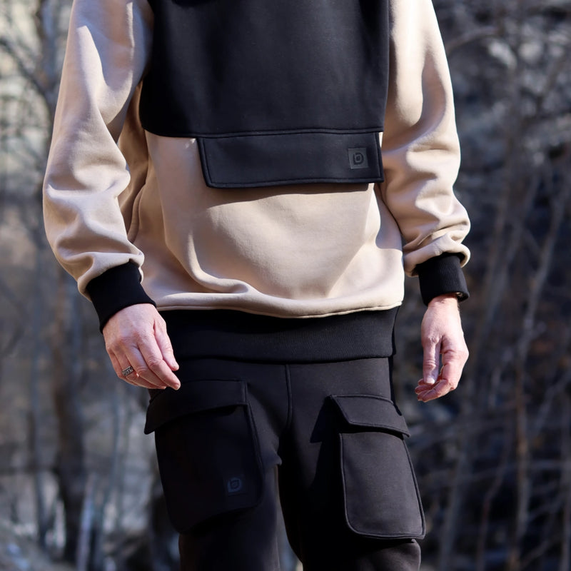 Sweatshirt à capuche oversize - hoodie rōoted noir et beige