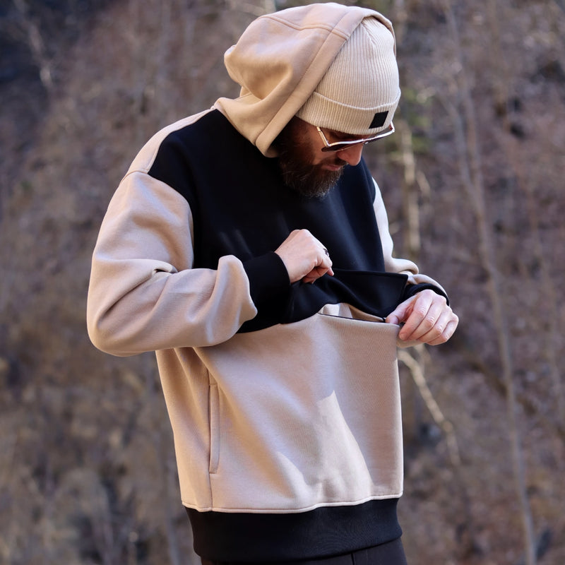 Sweatshirt à capuche oversize - hoodie rōoted noir et beige